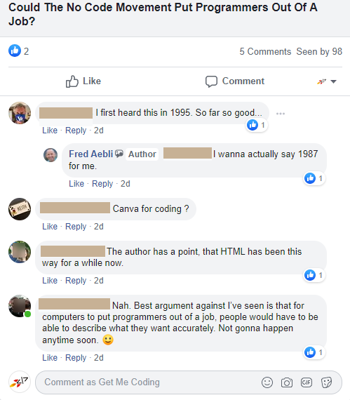 GetMeCoding Facebook Community Comments