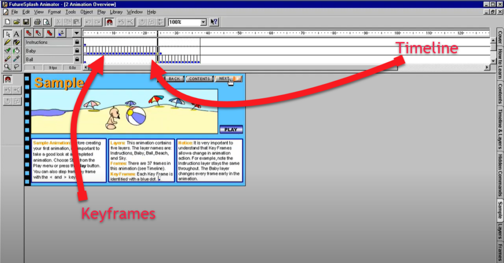 FutureSplash Timeline and Keyframes