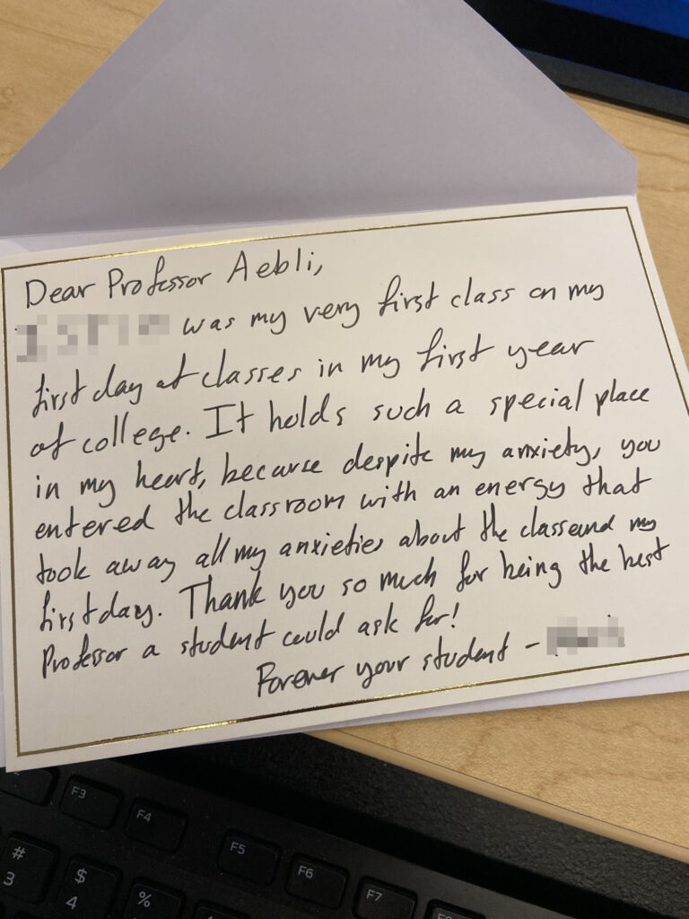 Student hand written letter of gratitude
