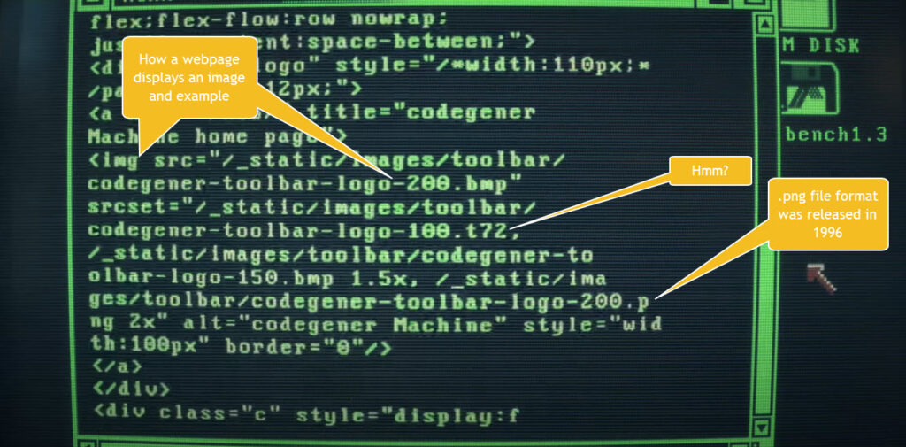 Screen shot of Stranger Things computer scene code on a monochrome monitor