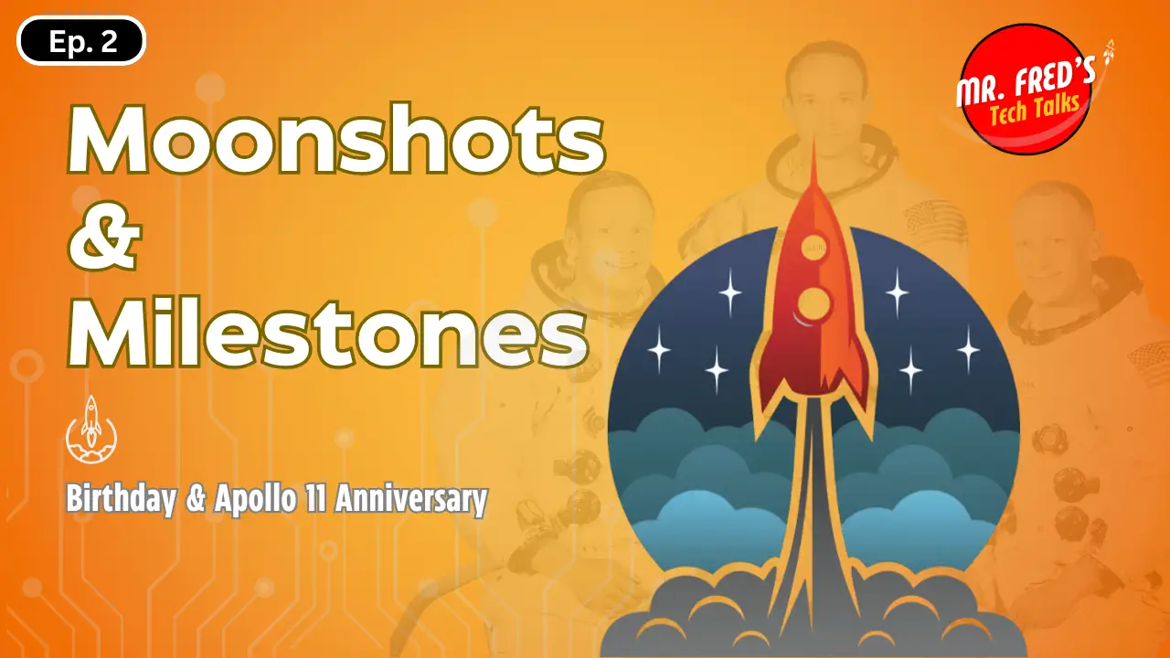 Episode 2 Podcast Graphic with astronauts and a rocket taking off