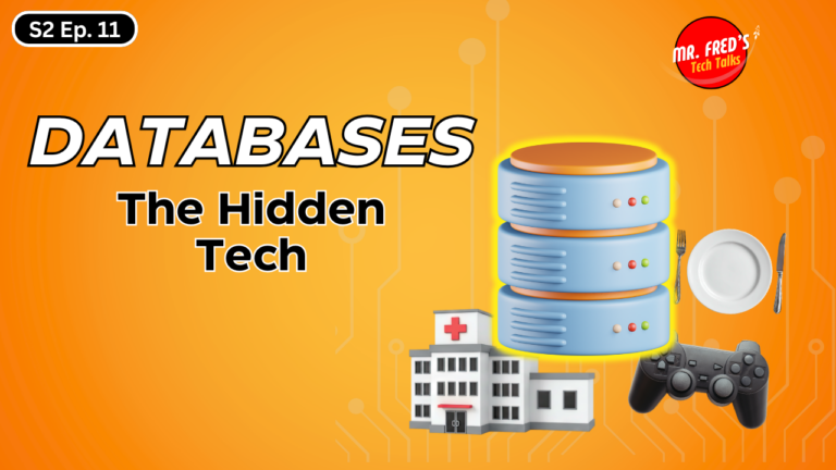 An image of a database surrounded by a video game controller, hospital, and restaurant dinner plate.