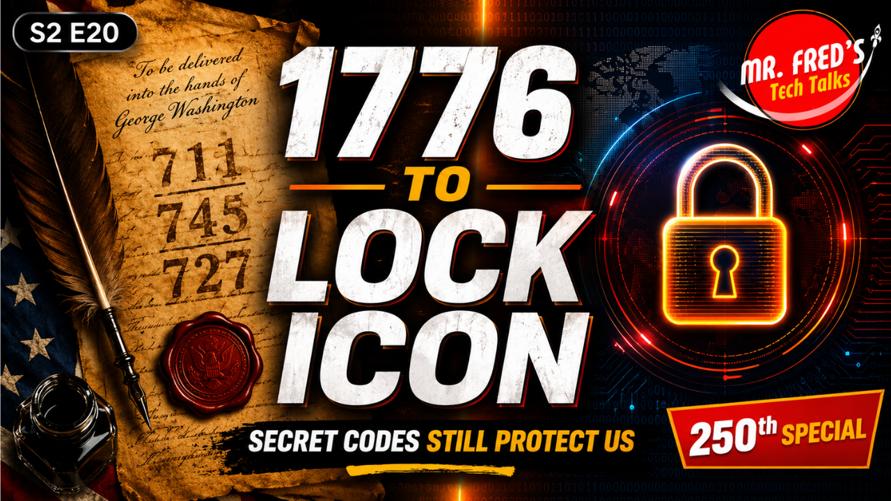 Thumbnail for “From 1776 to the Lock Icon,” showing Revolutionary War secret codes on parchment beside a glowing browser lock icon representing modern encryption.